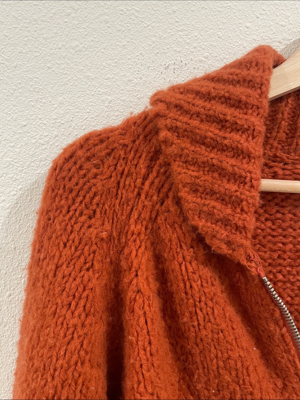Anthropologie Swan Intarsia Zip Cardigan Rust Wool Blend Novelty Sweater Jacket - Picture 10 of 16